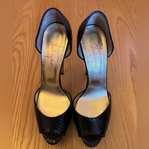 Walter Steiger Black Snakeskin Platform Curved Heels Size 39